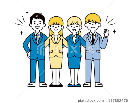 Simple full-body vector illustration of colleagues, new employees, and business people working hard as a team. Simple full-body vector illustration of colleagues, new employees, and business people working hard as a team. 137802476