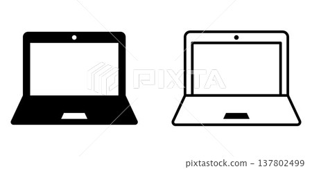 Laptop computer icon set illustration with solid and outline styles, portable notebook device symbols for technology interface design, minimal computer sign collection for web app and digital concept 137802499