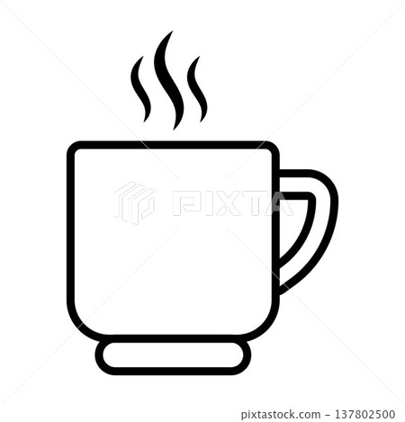 Hot coffee cup outline icon illustration, steaming mug symbol for cafe drink menu, simple tea or espresso beverage sign, minimal kitchen drink icon for restaurant, breakfast concept and food service 137802500