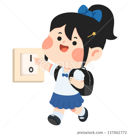 Girl Turning Off Light Switch Energy Saving 137802772