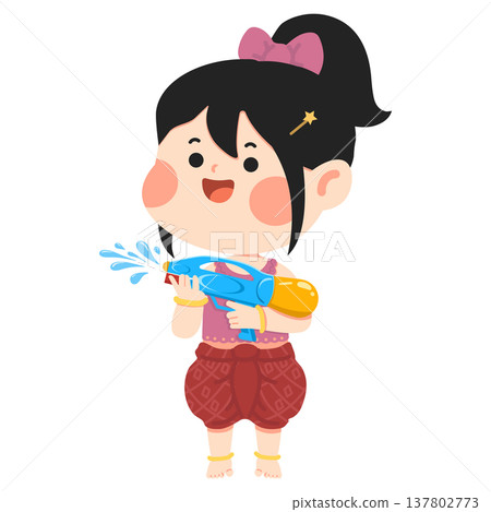 Little Girl Playing Water Songkran Festival Little Girl Playing Water Songkran Festival 137802773