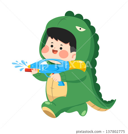 Cute Boy Dinosaur Costume With Water Gun Cute Boy Dinosaur Costume With Water Gun 137802775