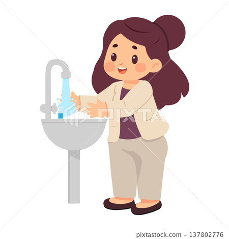 Woman Washing Hands at Bathroom Sink Hygiene Woman Washing Hands at Bathroom Sink Hygiene 137802776