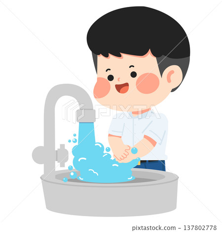 Boy Washing Hands With Soap 137802778