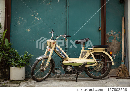 vintage retro scooter on old street in Hanoi, Vietnam 137802838