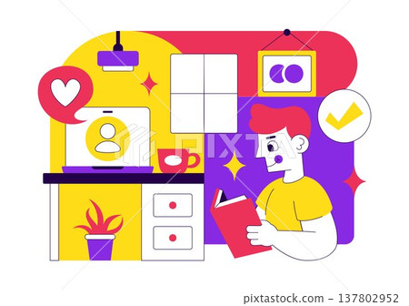 Minimalist Lifestyle Vector Illustration Featuring Simple Living Concept, Organized Home, Decluttering Habits, Sustainable Daily Routine Design Minimalist Lifestyle Vector Illustration Featuring Simple Living Concept, Organized Home, Decluttering Habits, Sustainable Daily Routine Design 137802952