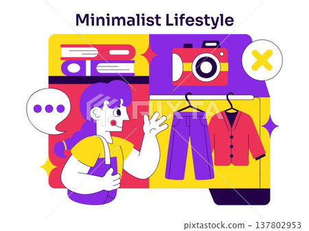 Minimalist Lifestyle Vector Illustration Featuring Simple Living Concept, Organized Home, Decluttering Habits, Sustainable Daily Routine Design Minimalist Lifestyle Vector Illustration Featuring Simple Living Concept, Organized Home, Decluttering Habits, Sustainable Daily Routine Design 137802953