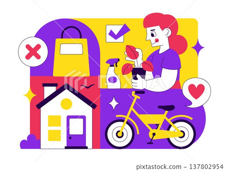 Minimalist Lifestyle Vector Illustration Featuring Simple Living Concept, Organized Home, Decluttering Habits, Sustainable Daily Routine Design Minimalist Lifestyle Vector Illustration Featuring Simple Living Concept, Organized Home, Decluttering Habits, Sustainable Daily Routine Design 137802954