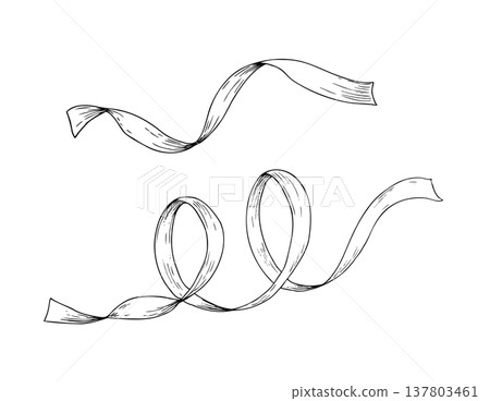 Vector set of long satin ribbons. Graphic festive gift, hand drawn illustration isolated on background. Botanical and wedding, baby clip art. For greeting card, wallpaper, wrapping paper design Vector set of long satin ribbons. Graphic festive gift, hand drawn illustration isolated on background. Botanical and wedding, baby clip art. For greeting card, wallpaper, wrapping paper design 137803461