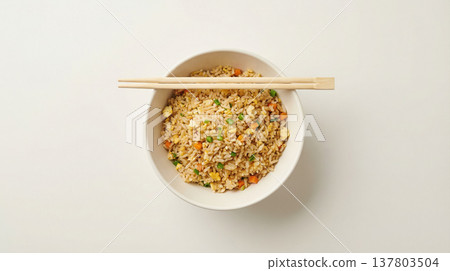 Top View Chinese Fried Rice With Chopsticks 137803504