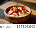 Strawberry and banana yogurt with honey 137803643