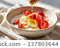 Strawberry and banana yogurt with honey 137803644