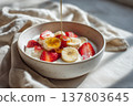 Strawberry and banana yogurt with honey 137803645
