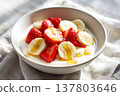 Strawberry and banana yogurt with honey 137803646