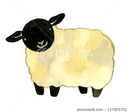 Cute Suffolk sheep - Hand-drawn watercolor illustrations of animals and the Chinese zodiac. Cute Suffolk sheep - Hand-drawn watercolor illustrations of animals and the Chinese zodiac. 137803702