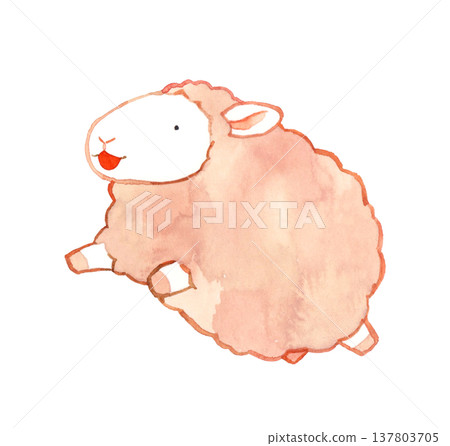可愛的跳躍綿羊 - 手繪水彩動物和生肖動物插圖。 可愛的跳躍綿羊 - 手繪水彩動物和生肖動物插圖。 137803705