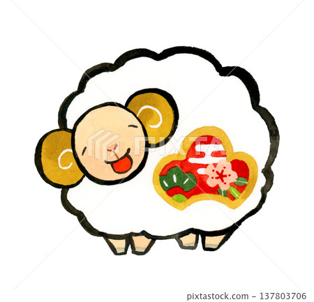 一隻簡單、毛茸茸的白色綿羊——手繪水彩插圖素材,描繪了動物和中國十二生肖。 一隻簡單、毛茸茸的白色綿羊——手繪水彩插圖素材,描繪了動物和中國十二生肖。 137803706