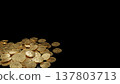 A pile of gold yen coins on a black background. Image representing Japanese yen, assets, investment, and economic growth. Copy space available. 137803713