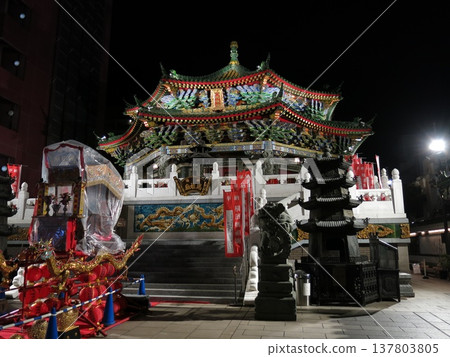 Yokohama Mazu Temple in Yokohama Chinatown, illuminated at night (during the Lunar New Year period) Yokohama Mazu Temple in Yokohama Chinatown, illuminated at night (during the Lunar New Year period) 137803805