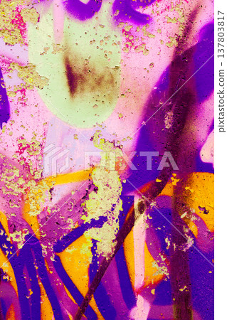 Graffiti Urban Background with Purple and Yellow Spray Paint Graffiti Urban Background with Purple and Yellow Spray Paint 137803817