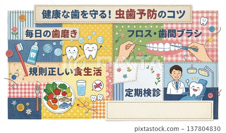 預防蛀牙和保護牙齒健康的提示：提高人們對刷牙和定期檢查意識的海報模板。 137804830