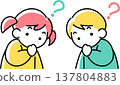 The upper bodies of a girl and a boy with puzzled expressions. 137804883