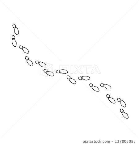 Footprint outline wave, thin line human shoe print track curved path set on white. Minimalist walking person steps, footprint outline design, simple boot mark shape. Shoe print line art Footprint outline wave, thin line human shoe print track curved path set on white. Minimalist walking person steps, footprint outline design, simple boot mark shape. Shoe print line art 137805085