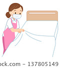 Female caregiver changing sheets, nurse, caregiver 137805149