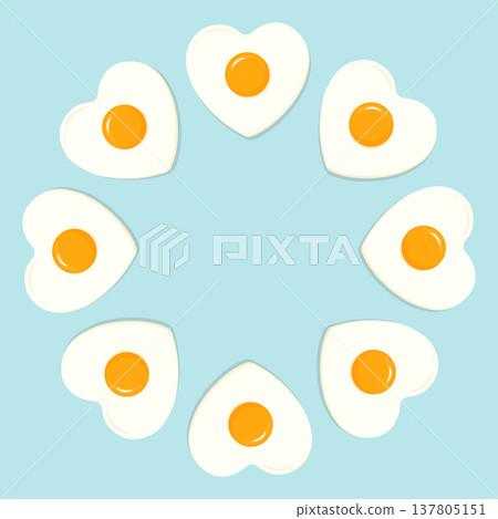 Fried Egg in heart shape Wreath Pattern. Copy space. Vector illustration Fried Egg in heart shape Wreath Pattern. Copy space. Vector illustration 137805151