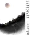 a view of the mountain ridge in the style of an ink painting 137805177