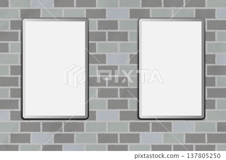 安裝在灰色磚牆上的電子標誌。 137805250