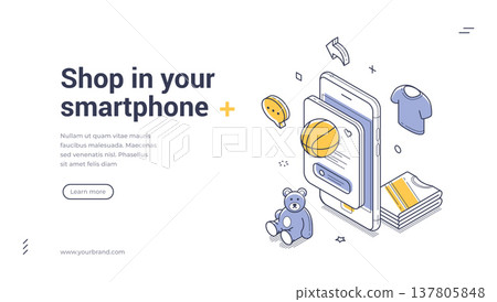 Shop In Your Smartphone Isometric Vector Illustration Web Banner Template Design Shop In Your Smartphone Isometric Vector Illustration Web Banner Template Design 137805848