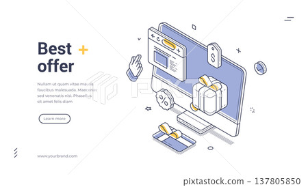 Best Offer Online Promotion Isometric Vector Illustration Web Banner Template Design Best Offer Online Promotion Isometric Vector Illustration Web Banner Template Design 137805850