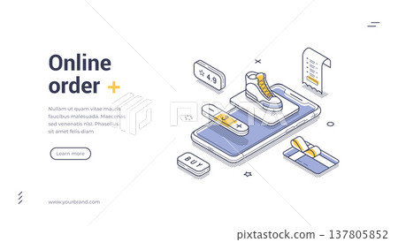 Online Order Mobile App Shopping Isometric Vector Illustration Web Banner Template Online Order Mobile App Shopping Isometric Vector Illustration Web Banner Template 137805852