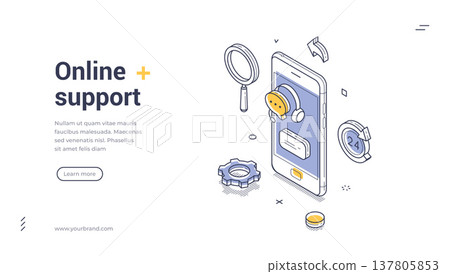Online Support Service Isometric Vector Illustration Web Banner Template Design 137805853