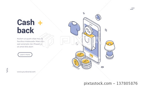 Cash Back Program For Online Shopping Isometric Vector Illustration Banner Template Cash Back Program For Online Shopping Isometric Vector Illustration Banner Template 137805876