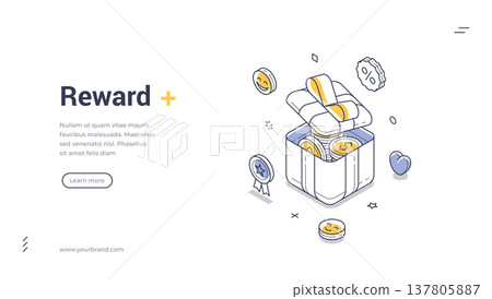 Financial Reward And Bonus Gift Box Isometric Vector Illustration Web Banner Template 137805887