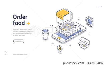Online Food Order And Delivery Service App Isometric Vector Illustration Banner Template Online Food Order And Delivery Service App Isometric Vector Illustration Banner Template 137805897