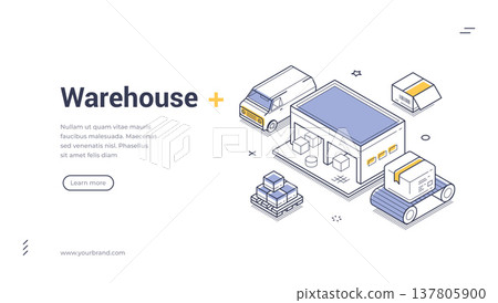 Warehouse Automation And Logistics Storage Process Isometric Vector Illustration Banner Template 137805900