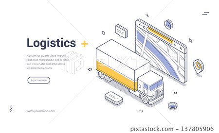 Logistics And Transportation Service Isometric Vector Illustration Banner Web Page Template 137805906