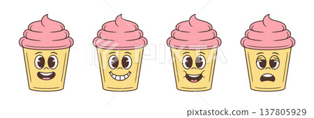 Funny Cupcake Emotions Set Sweet Food Cartoon Character Vector Illustration Funny Cupcake Emotions Set Sweet Food Cartoon Character Vector Illustration 137805929