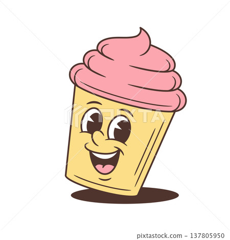 Happy Joyful Cupcake With Pink Cream Sweet Dessert Food Cartoon Character Vector Illustration Happy Joyful Cupcake With Pink Cream Sweet Dessert Food Cartoon Character Vector Illustration 137805950