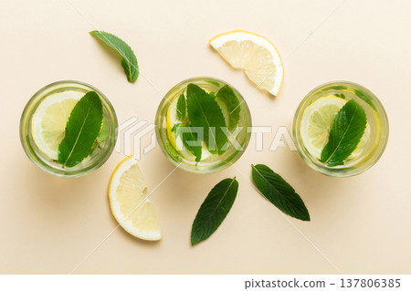 Caipirinha, Mojito cocktail, vodka or soda drink with lime, mint and straw on table background. Refreshing beverage with mint and lime in glass top view flat lay Caipirinha, Mojito cocktail, vodka or soda drink with lime, mint and straw on table background. Refreshing beverage with mint and lime in glass top view flat lay 137806385