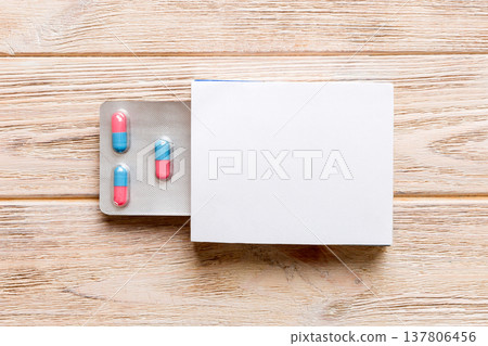 Blank White Product Package Box Mock-up. Open blank medicine drug box with blister top view Blank White Product Package Box Mock-up. Open blank medicine drug box with blister top view 137806456