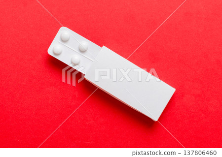 Blank White Product Package Box Mock-up. Open blank medicine drug box with blister top view 137806460