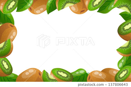 Kiwi fruit border frame with slices vector Kiwi fruit border frame with slices vector 137806643
