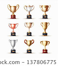 Trophy cups, golden goblet, silver reward, champion bowls. Contest winner award collection, prize cup 137806775