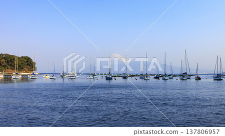 Winter at Kou Yacht Harbor in Numazu City, West Izu, on the scenic Izu Peninsula. Winter at Kou Yacht Harbor in Numazu City, West Izu, on the scenic Izu Peninsula. 137806957