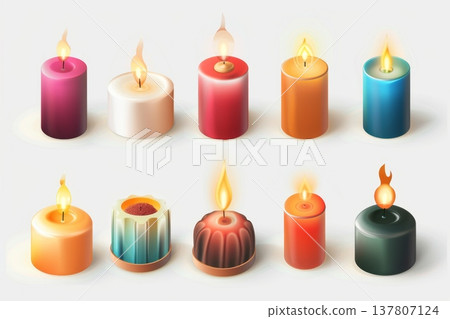 Candle icon, paraffin decoration, candlelight symbol, relax aroma candle decoration spa interior, cozy atmosphere 137807124