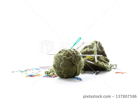 knitting supplies with yarn ball needles and sewing accessories 137807386